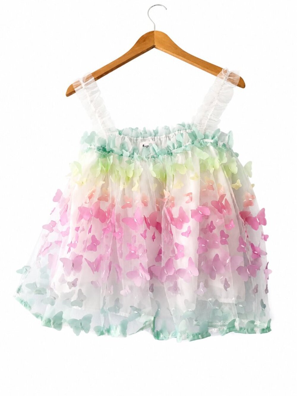 &Merci White Pastel 3D Butterfly Babydoll Tulle Top Size M